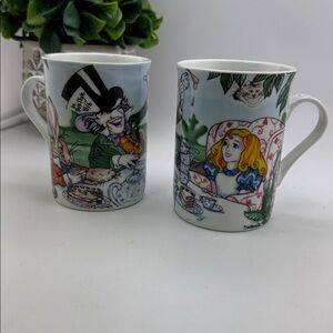 SET/2 Alice in Wonderland Cafe Mug  Paul Cardew 2010 Tea Party Mad Hatter Alice